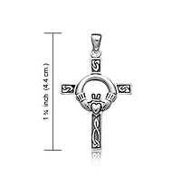 Bling Jewelry Celtic Claddagh Cross Pendant Necklace Trinity Love Knot Oxidized .925 Sterling Silver