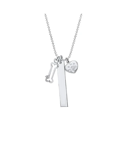 Bling Jewelry Paw Print Dog Tag Pendant Necklace Pet Lover Heart and Bone Charm .925 Sterling Silver