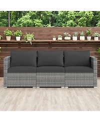 Gouun 3-Piece Modular Patio Sectional Sofa Set with Woven Rattan and Soft Cushions