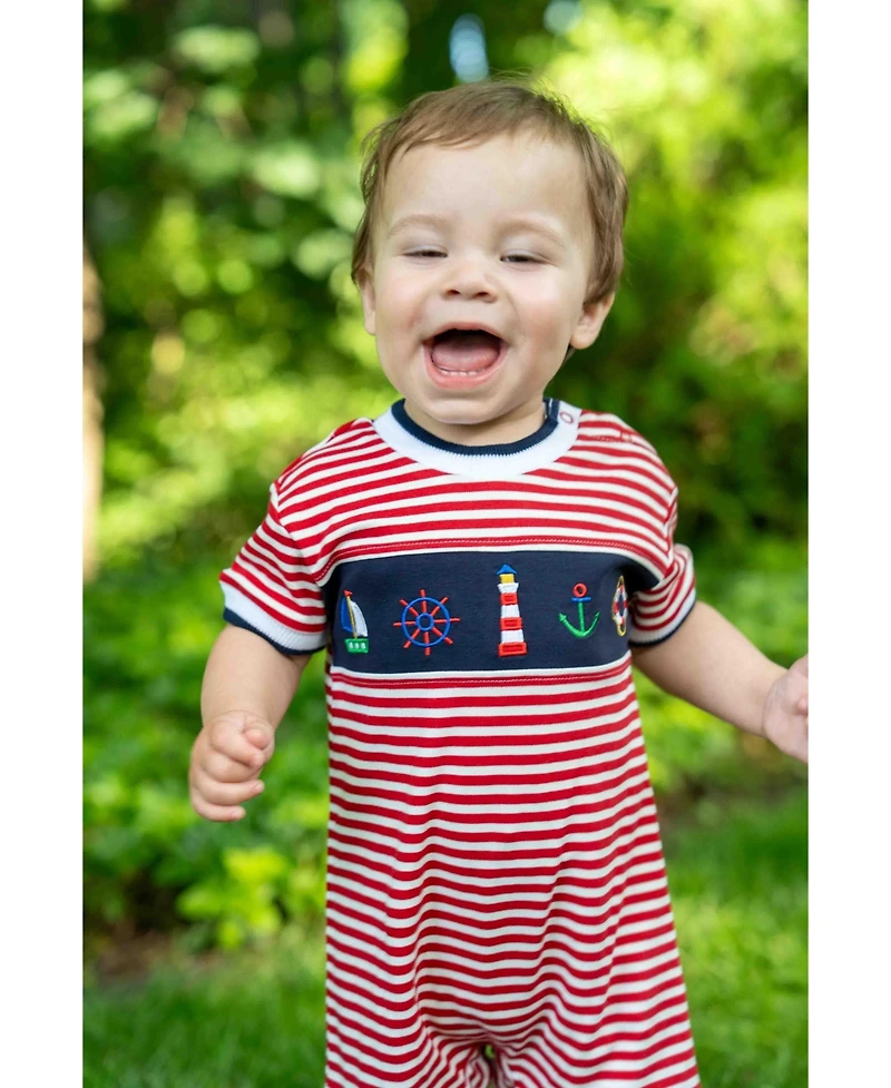 Florence Eiseman Baby Boy Stripe Knit Shortall With Nautical Applique