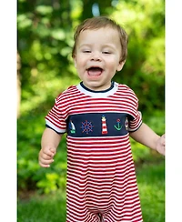 Florence Eiseman Baby Boy Stripe Knit Shortall With Nautical Applique