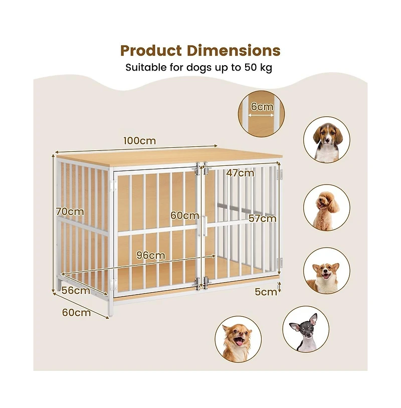Ruie Dual-Door Dog Crate End Table with Chew-Resistant Metal Frame
