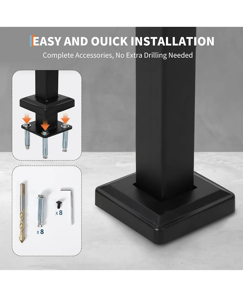 gaomon 4-Step Adjustable Outdoor Stair Handrail Kit Metal Stair Railing for Porch Deck and Garden Adjustable Complete Installation