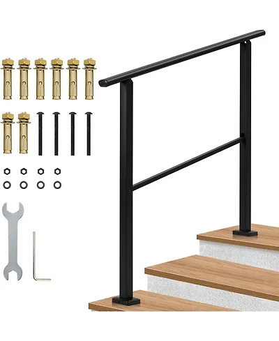 gaomon 3-Step Outdoor Stair Handrail Matte Metal Railing Kit Adjustable Height Concrete and Wooden Steps Installation