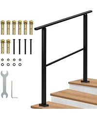 gaomon 3-Step Outdoor Stair Handrail Matte Metal Railing Kit Adjustable Height Concrete and Wooden Steps Installation