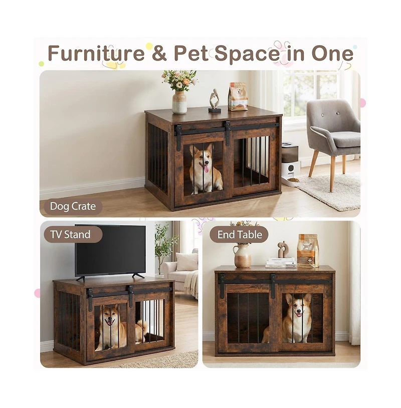 Ruie Heavy-Duty Dog Crate Furniture with Sliding Barn Door End Table