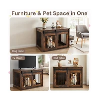 Ruie Heavy-Duty Dog Crate Furniture with Sliding Barn Door End Table