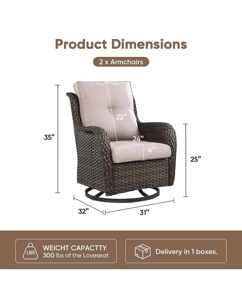 Pocassy Outdoor Swivel Chairs Set of 2,Patio Wicker Rocker Chairs,All Weather Patio Conversation Furniture Set, Ideal for Porch Balcony Deck Yard