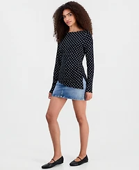 Madden Girl Juniors' Printed Boat Neck Long Sleeve Top