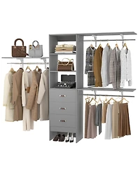 Aheaplus Closet System with 3 Hanging Rods, 3 Drawers and 3 Shelving Tower, 5-8 Feet Walk-in Closet Organizer