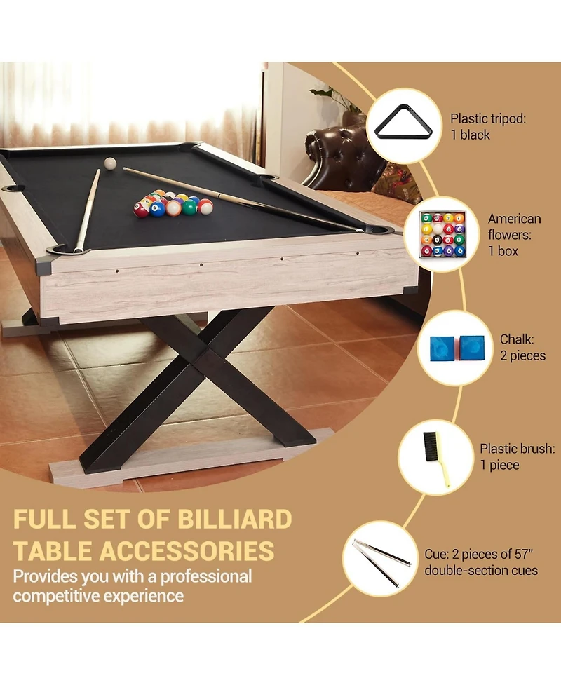 Xo 84" Rustic Pool Table with Accessories, Heavy Duty Billiard Table for Home Game Room Club Entertainment