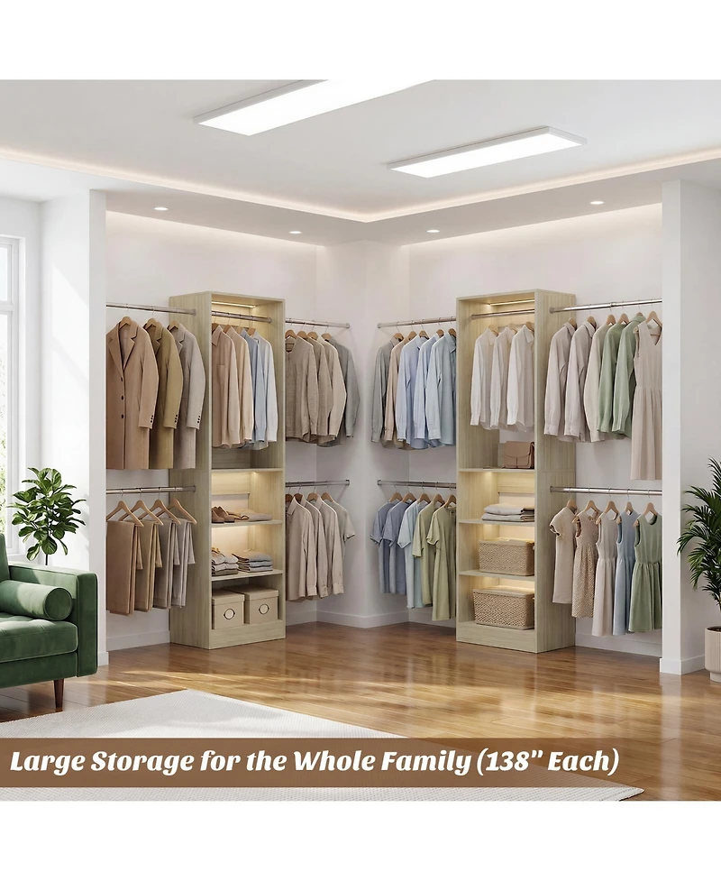 Aheaplus 5-10Feet Closet System with 5 Hanging Rods and Shelves, Expandable Organizer for Bedroom