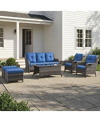 Pocassy 6 Pieces Outdoor Patio Furniture Set Wicker Sectional Sofa with 2 Chairs,Ottomans,Coffee Table