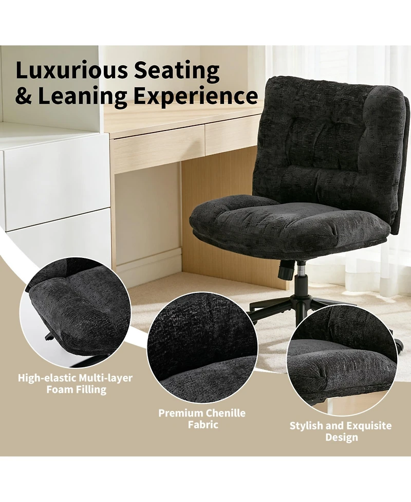 gaomon Pu Leather Double Thick Cushion Ergonomic Office Chair, Wide Seat, 360 Degree Swivel, Height Adjustable, Armless, with Wheels