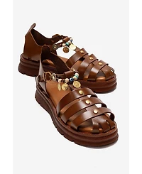 Forever & Always Shoes Women's Solis Leather Beaded Sandal
