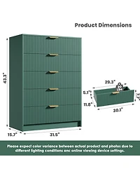 homfan 5-Drawer Fluted Dresser Chest with Metal Handles, Modern Vertical Storage Organizer for Bedroom, Entryway or Living Room