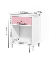 Rainsken Wooden Nightstand with Drawer and Open Storage Shelf, Modern Bedside Table, End Side Table for Bedroom Living Room