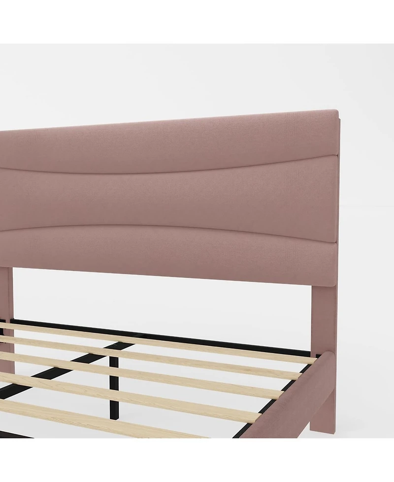gaomon Queen Upholstered Bed Frame with Soft Pink Padded Headboard, Metal Slat Support, Noise-Free, Heavy-Duty