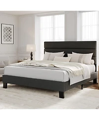 homfan Modern Platform Bed Frame, Adjustable Linen Headboard, Heavy Duty Wooden Slats, No Box Spring Needed