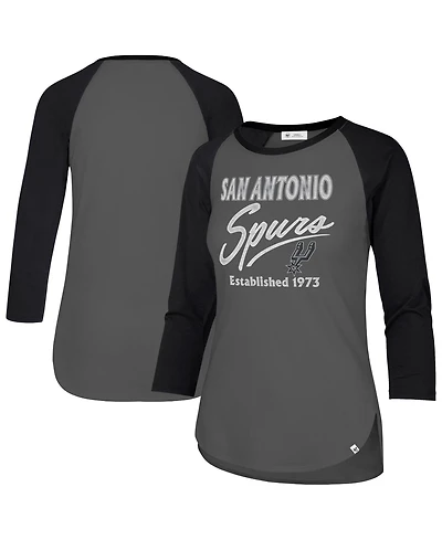 '47 Brand Women's Gray San Antonio Spurs High Rise Frankie Raglan Long Sleeve T-Shirt
