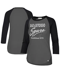 '47 Brand Women's Gray San Antonio Spurs High Rise Frankie Raglan Long Sleeve T-Shirt