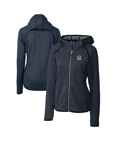 Cutter & Buck Women's Heather Navy New York Yankees Americana Logo Mainsail Sweater-Knit Full-Zip Hoodie