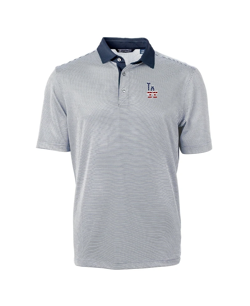 Cutter & Buck Men's Navy Los Angeles Dodgers Americana Logo Virtue Eco Pique Stripe Polo Shirt