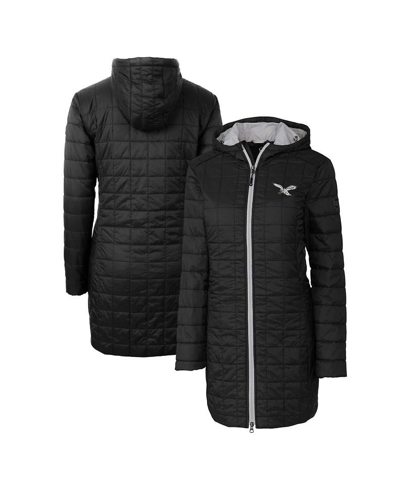 Cutter & Buck Women's Black Philadelphia Eagles Gridiron Classics Logo Rainier PrimaLoft Eco Insulated Hooded Long Coat
