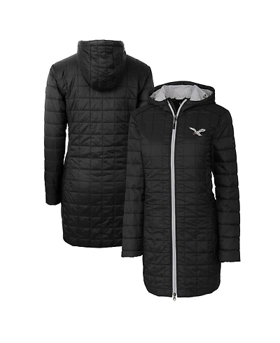 Cutter & Buck Women's Black Philadelphia Eagles Gridiron Classics Logo Rainier PrimaLoft Eco Insulated Hooded Long Coat