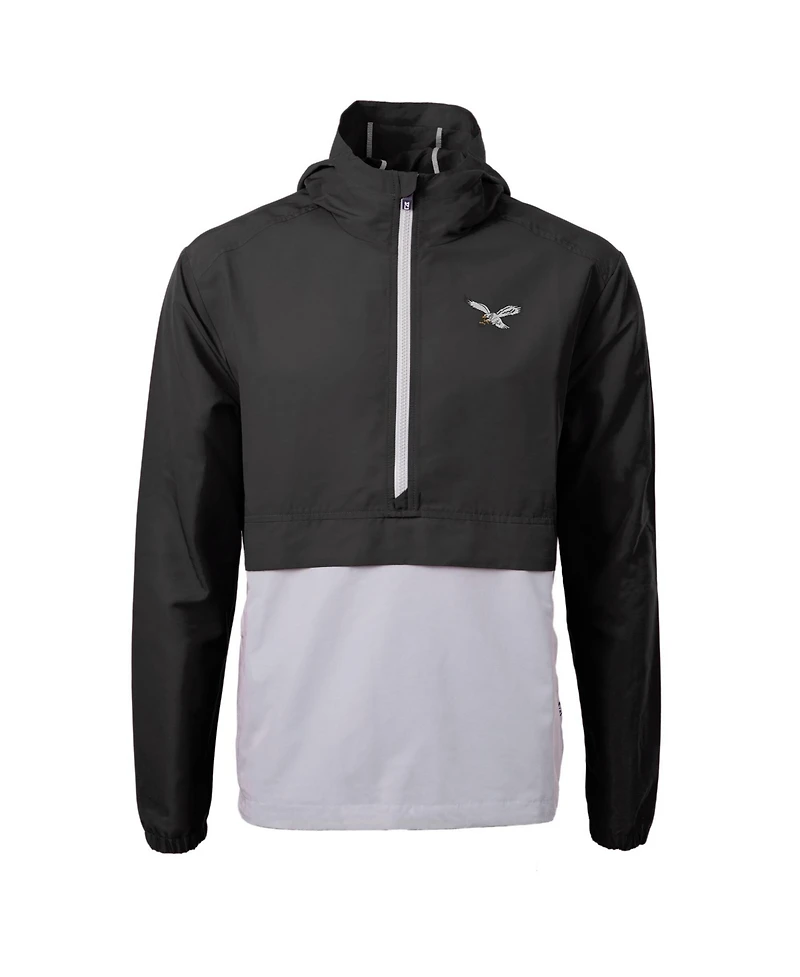 Cutter & Buck Men's Black/Silver Philadelphia Eagles Charter Eco Knit Anorak Half-Zip Jacket