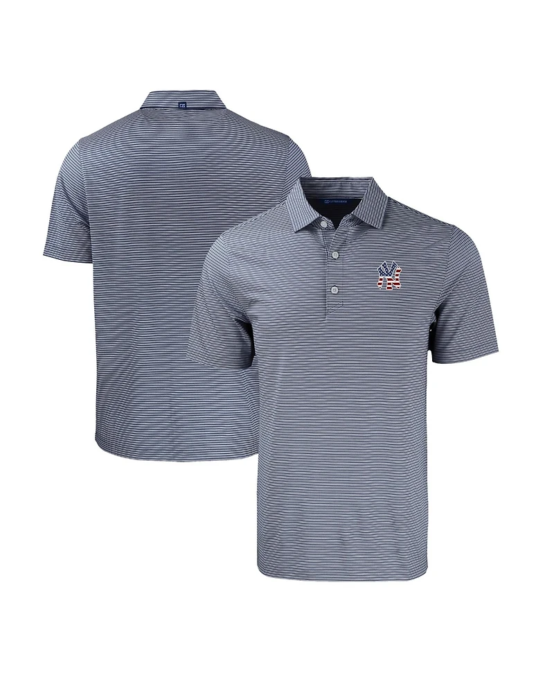 Cutter & Buck Men's Navy/White New York Yankees Stars Stripes Forge Eco Double Stripe Stretch Polo Shirt