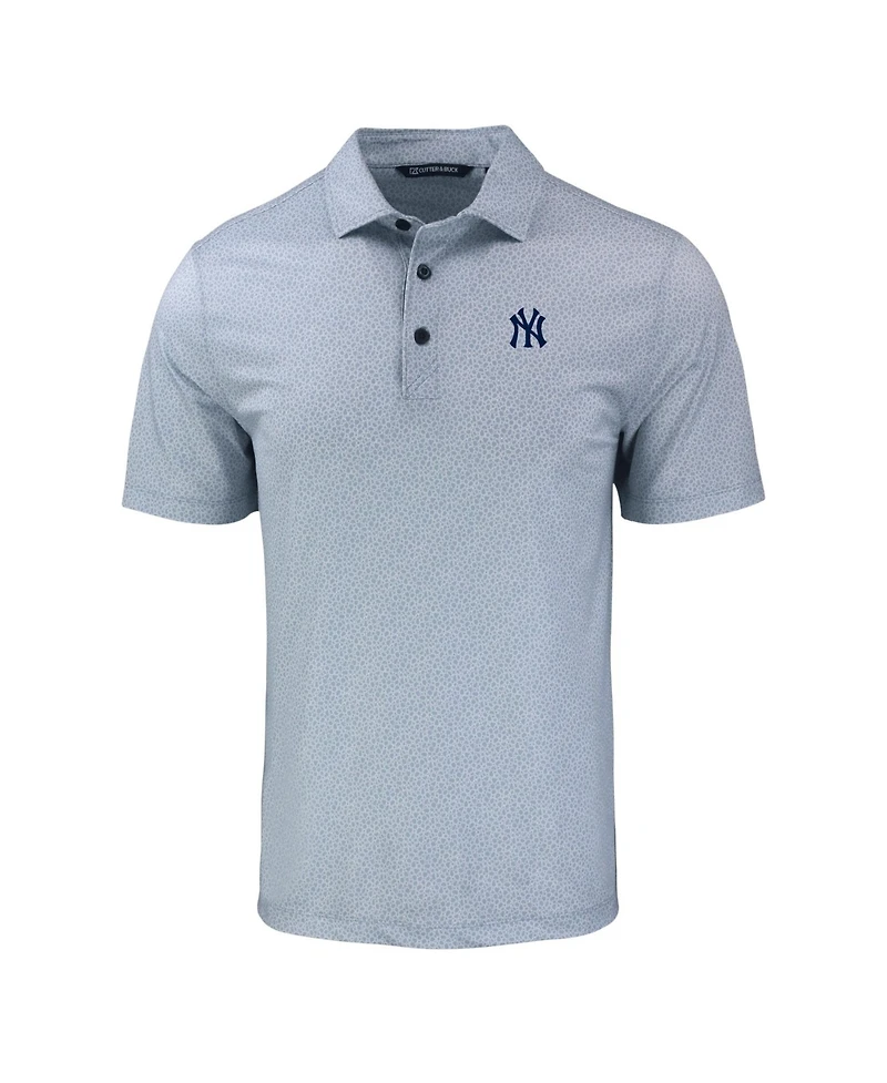 Cutter & Buck Men's Gray New York Yankees Pike Eco Pebble Print Stretch Polo Shirt