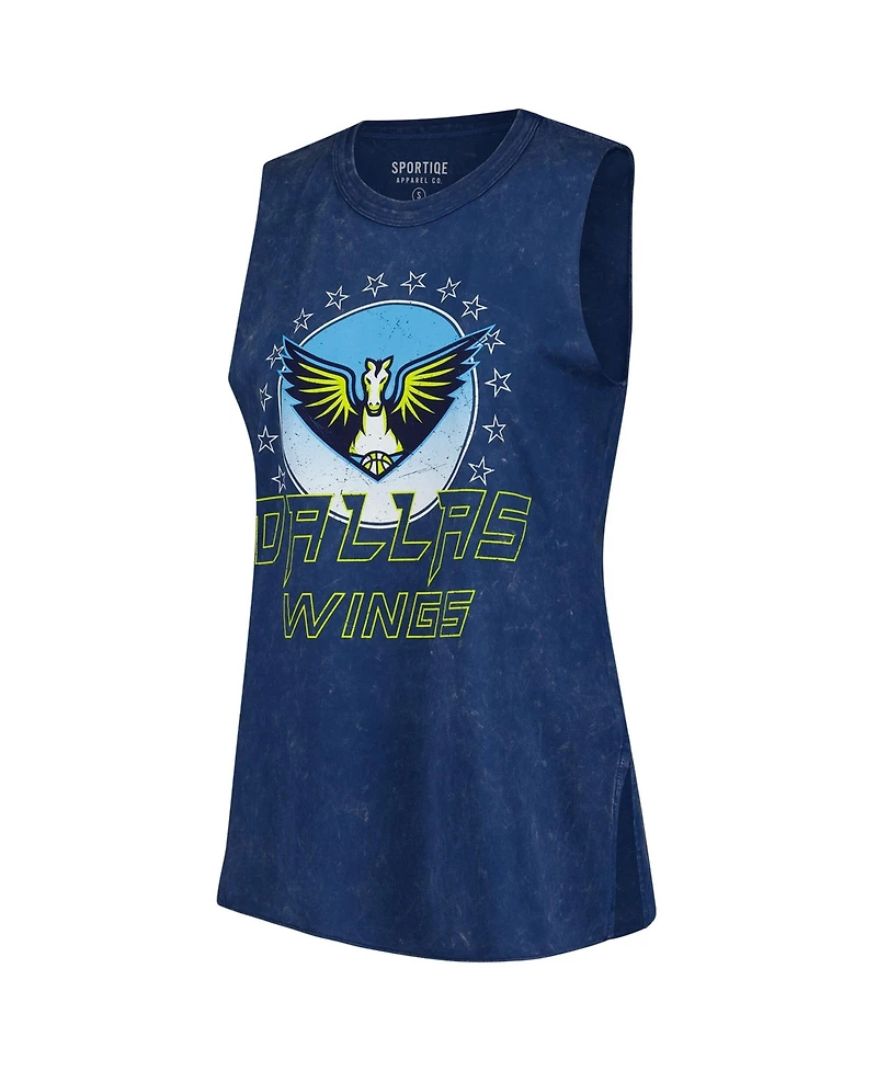 Sportiqe Women's Navy Dallas Wings Rock Roll Collection Turner Mineral Wash Tank