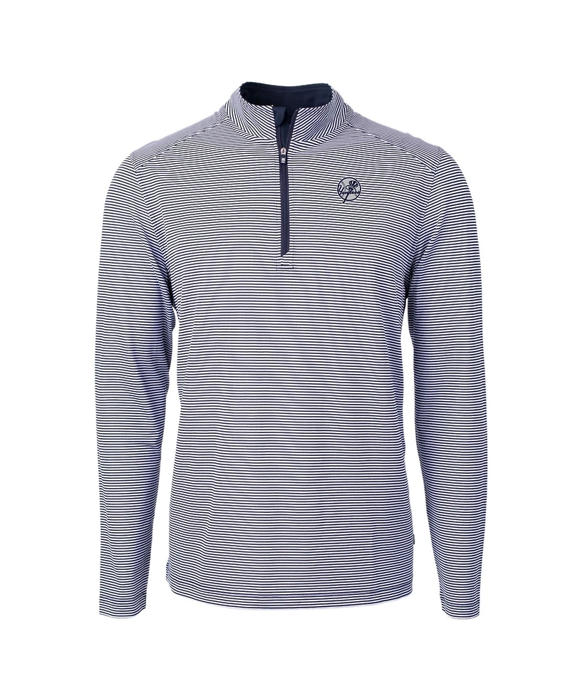 Cutter & Buck Men's Navy New York Yankees Virtue Eco Pique Micro Stripe Quarter-Zip Jacket