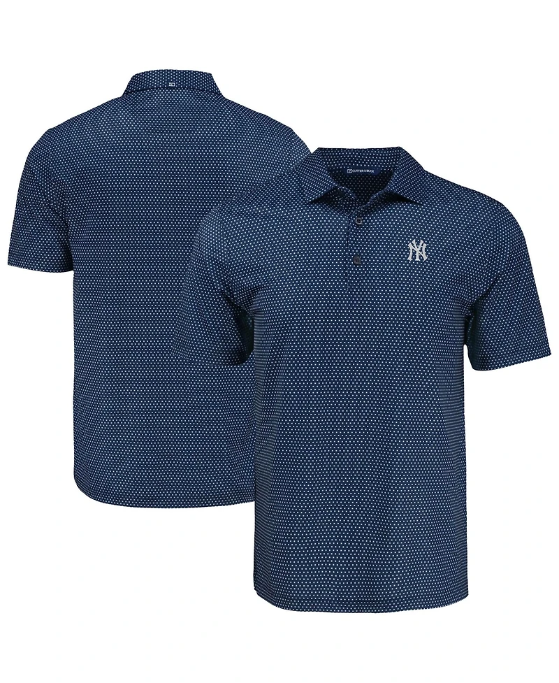 Cutter & Buck Men's Navy New York Yankees Big & Tall Pike Eco Shadow Check Print Polo Shirt