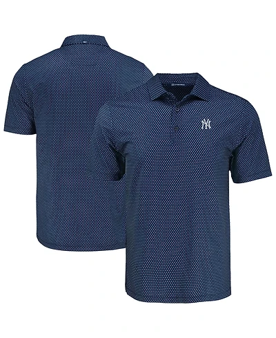 Cutter & Buck Men's Navy New York Yankees Big & Tall Pike Eco Shadow Check Print Polo Shirt