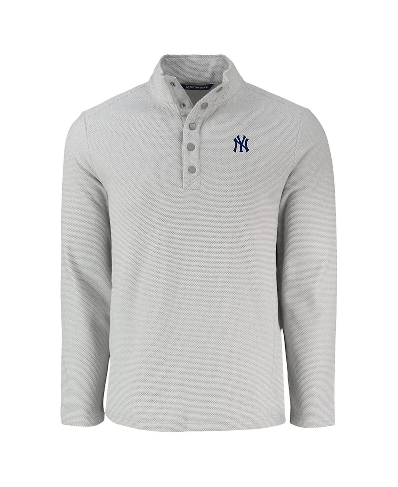 Cutter & Buck Men's Gray New York Yankees Hunts Point Eco Textured Fleece Half-Snap Sweatshirt