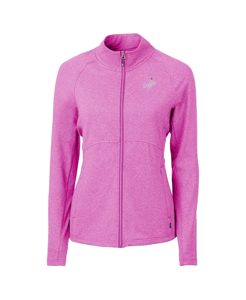 Cutter & Buck Women's Heather Light Pink Los Angeles Dodgers Raglan Adapt Eco Knit Heather Full-Zip Jacket