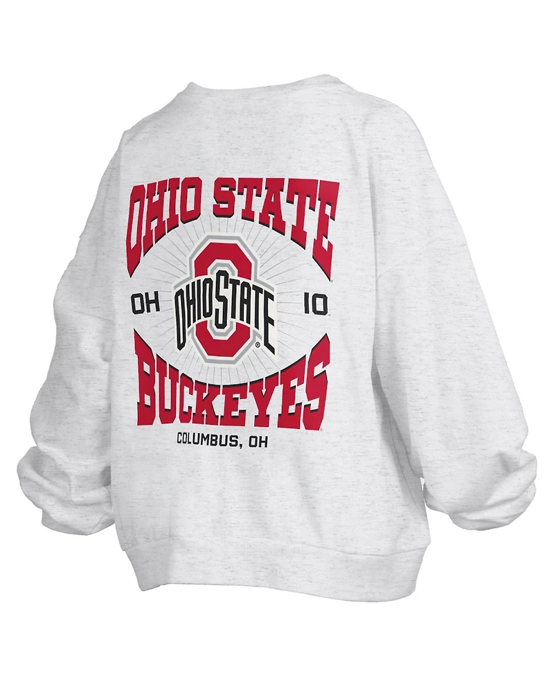Pressbox Women's Oatmeal Ohio State Buckeyes Waist Length Oversized Janise Melange Sweatshirt