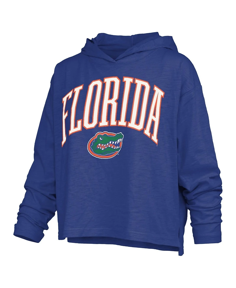 Pressbox Women's Royal Florida Gators Nelson Arch Over Logo Long Sleeve Hooded Slub T-Shirt