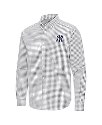Antigua Men's Gray New York Yankees Ellis Woven Tri-Blend Button-Down Shirt