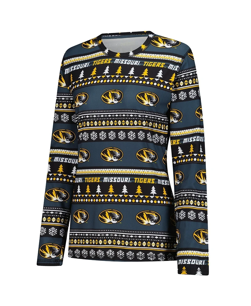 Concepts Sport Women's 2-Piece Black Missouri Tigers Ugly Sweater Holiday Long Sleeve Top and Pants Sleep Set