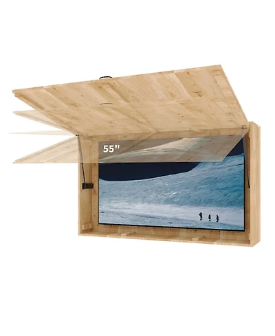 homfan Waterproof Wooden Outdoor Tv Enclosure for 44-55inch TVs, Fold-Up Door with Adjustable Telescopic Bracket, Wall-Mounted Storage Cabinet
