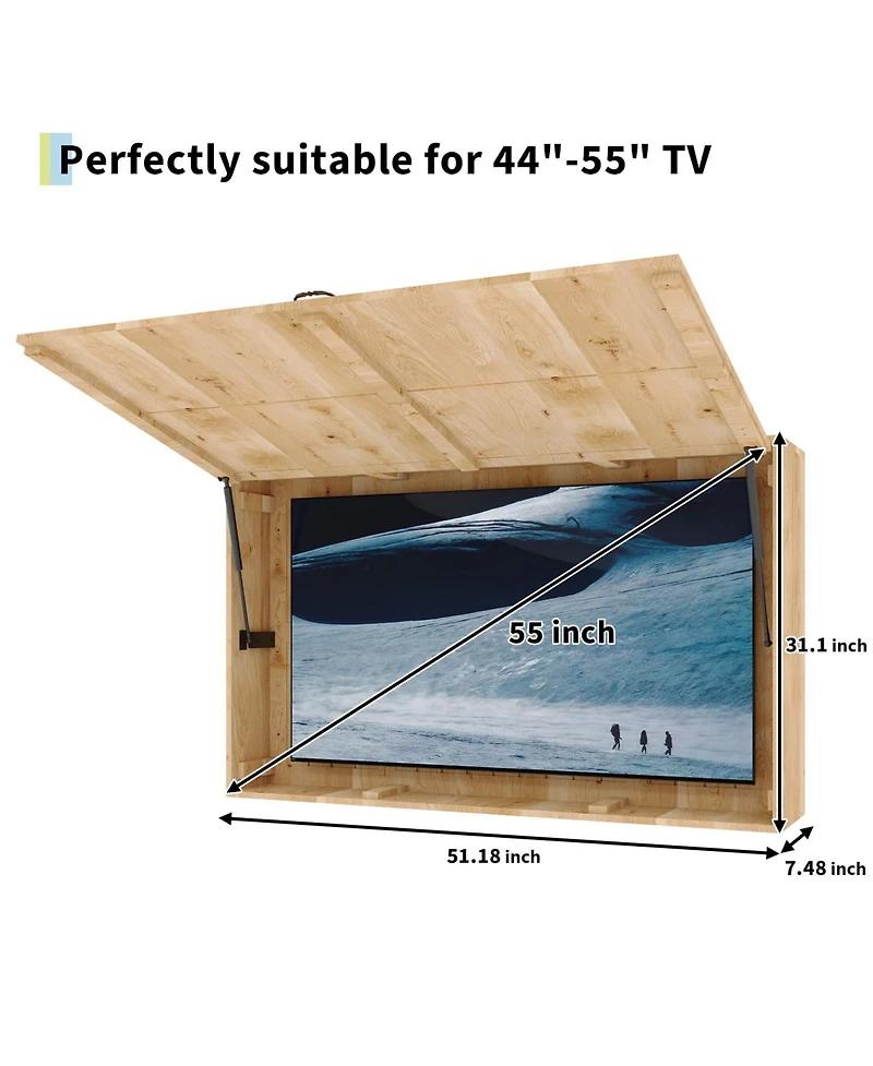 homfan Waterproof Wooden Outdoor Tv Enclosure for 44-55inch TVs, Fold-Up Door with Adjustable Telescopic Bracket, Wall-Mounted Storage Cabinet