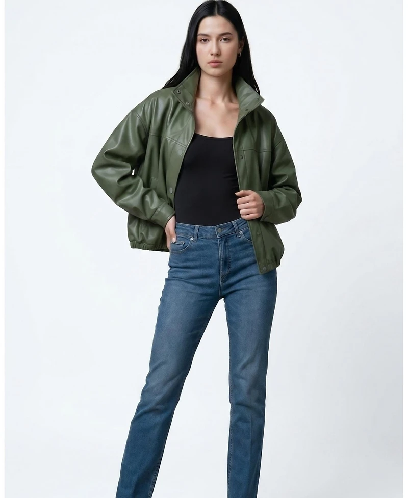 Furniq Uk Women's Arden Funnel Neck Leather Jacket