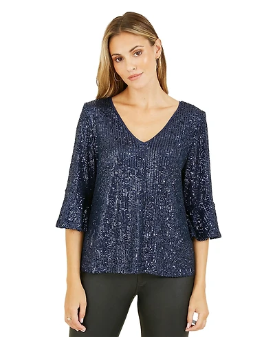Yumi Women's Sequin Relaxed Fit Top
