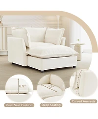Rainsken Modern Single Sofa with Movable Ottoman, 47" Cozy Upholstered Chair Wide Seat, Curved Armrests and Soft Pillows for Living Room