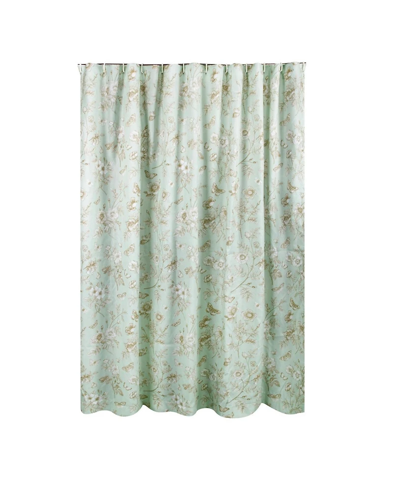 Greenland Home Fashions Olivia Floral and Butterfly Print 12 Buttonholes Bath Shower Curtain