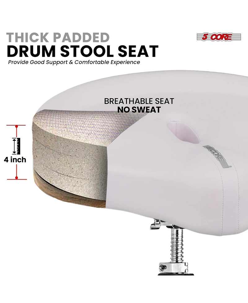 5 core Drum Throne 4inch Padded Seat Adjustable 25.5inch 360degree(s) Swivel Heavy Duty Guitar Stool