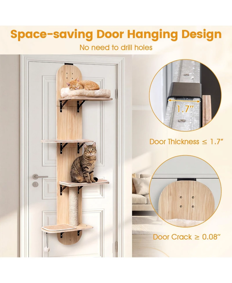 Cozito Door Hanging Cat Climber 4-Level Height Adjustable with Plush Bed